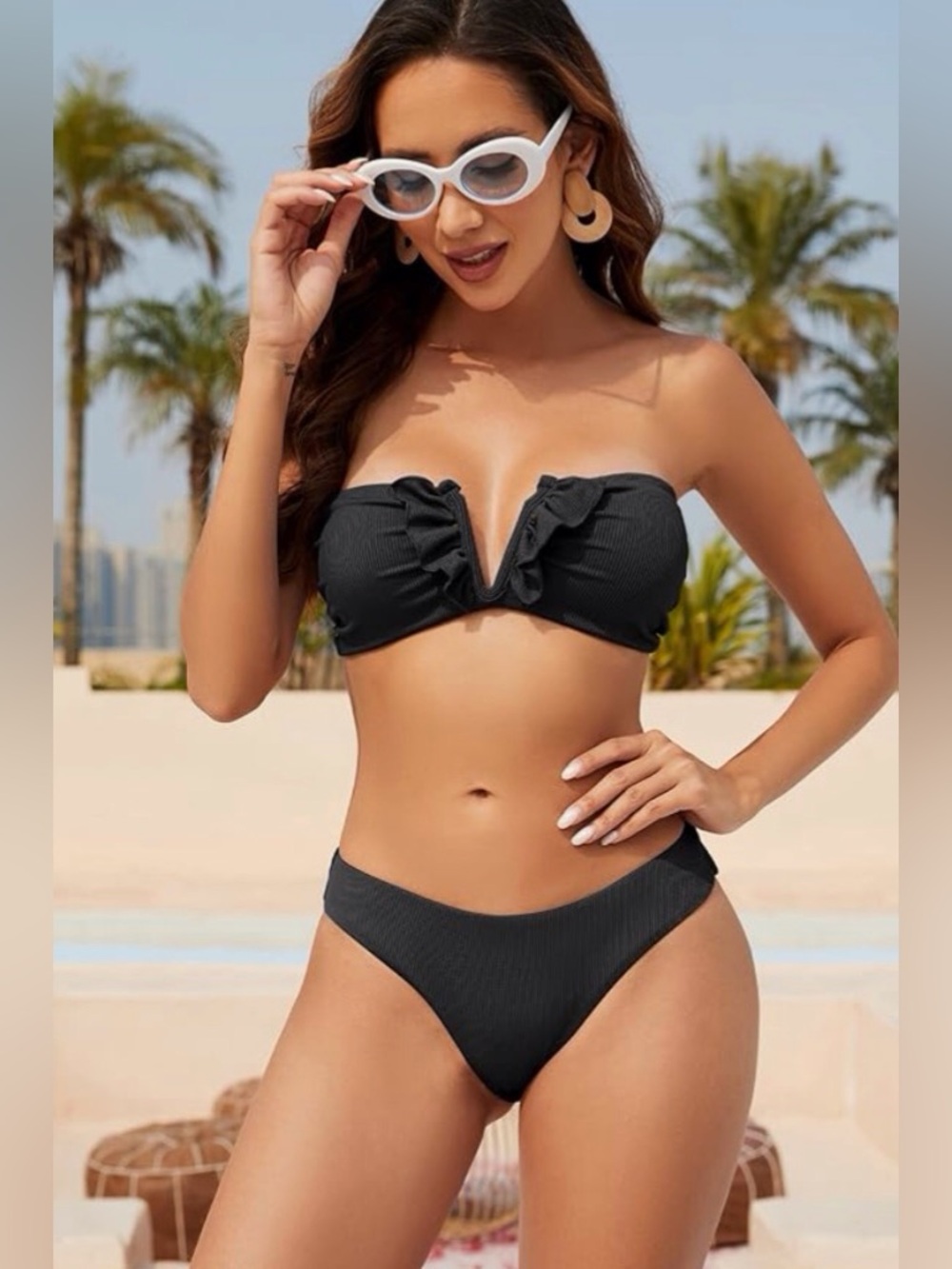 Zaful Black Ribbed Bandeau Bikini Set - Picture 5 of 10